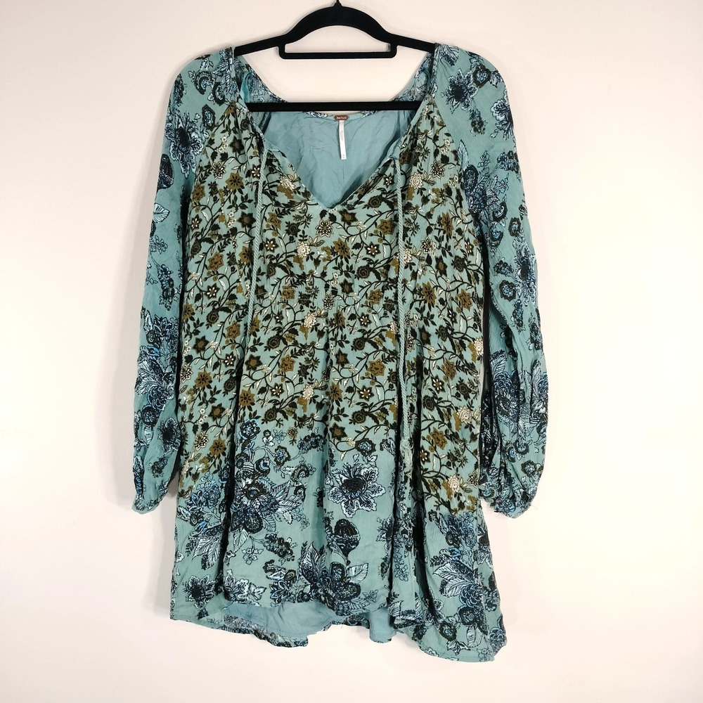 Free People Lucky Loosie mini tunic dress; Boho Long Sleeve Rayon Lined